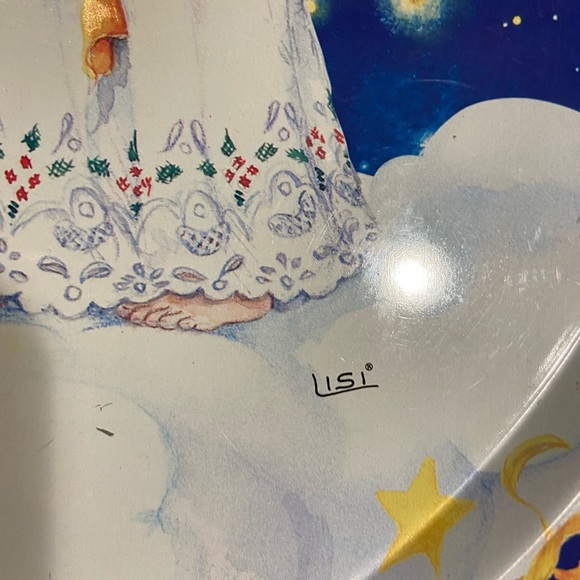 Christmas tray angels tin blue white reflective gold oval adorable - Picture 4 of 9